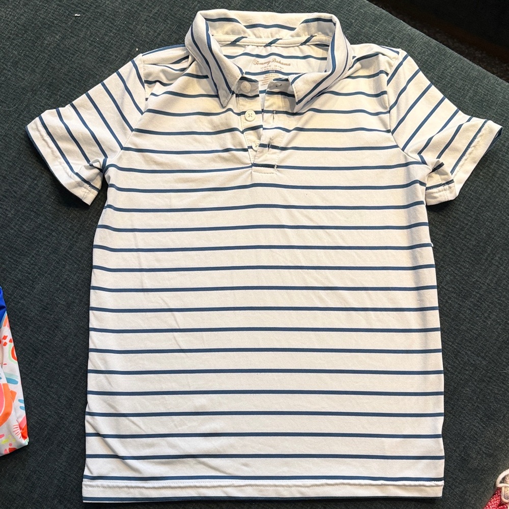 Tommy Bahama White Polo with Blue Stripes